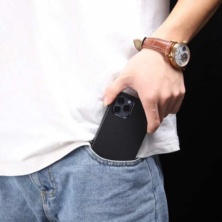 For iPhone 12 Pro Max Litchi Texture Cowhide Leather Back Cover Full-wrapped Shockproof Case
