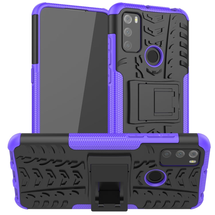 For Alcatel 3L (2021) Tire Texture Shockproof TPU+PC Protective Case with Holder