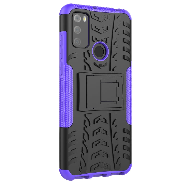 For Alcatel 3L (2021) Tire Texture Shockproof TPU+PC Protective Case with Holder