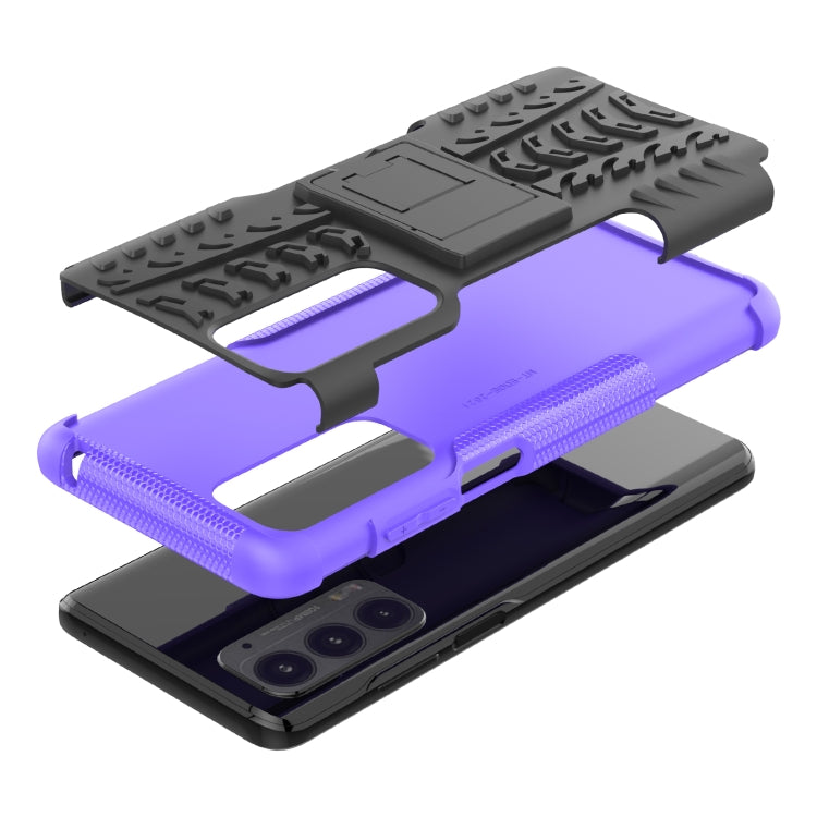 For Motorola Edge (2021) Tire Texture Shockproof TPU+PC Protective Case with Holder