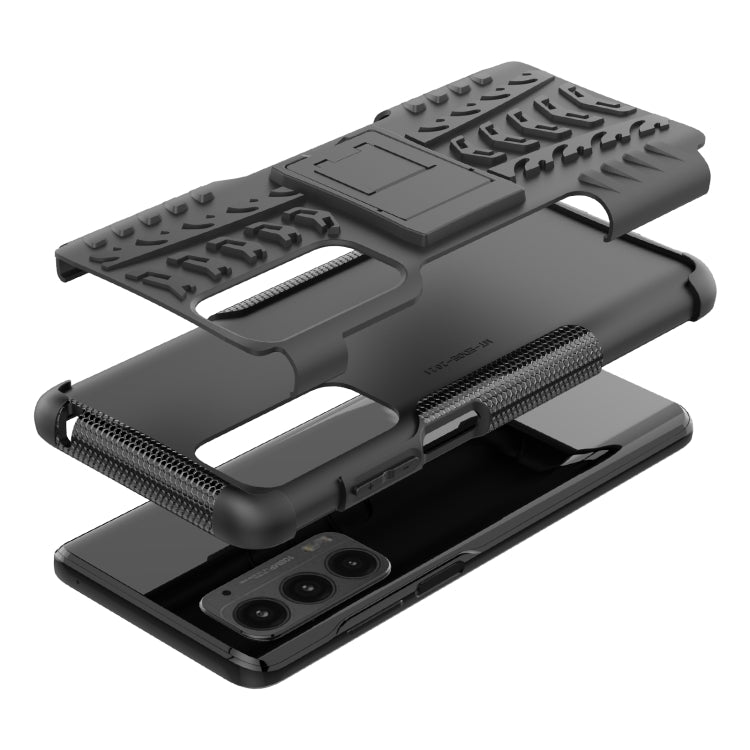 For Motorola Edge (2021) Tire Texture Shockproof TPU+PC Protective Case with Holder