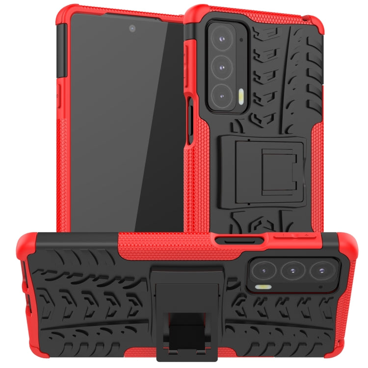 For Motorola Edge 20 Tire Texture Shockproof TPU+PC Protective Case with Holder