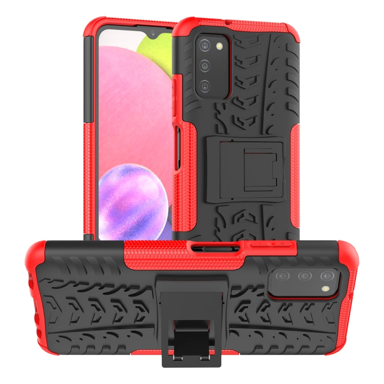 For Samsung Galaxy A03S 164mm Tire Texture Shockproof TPU+PC Protective Case with Holder