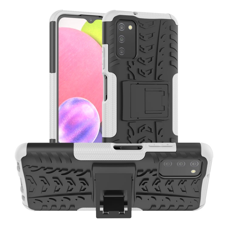 For Samsung Galaxy A03S 164mm Tire Texture Shockproof TPU+PC Protective Case with Holder