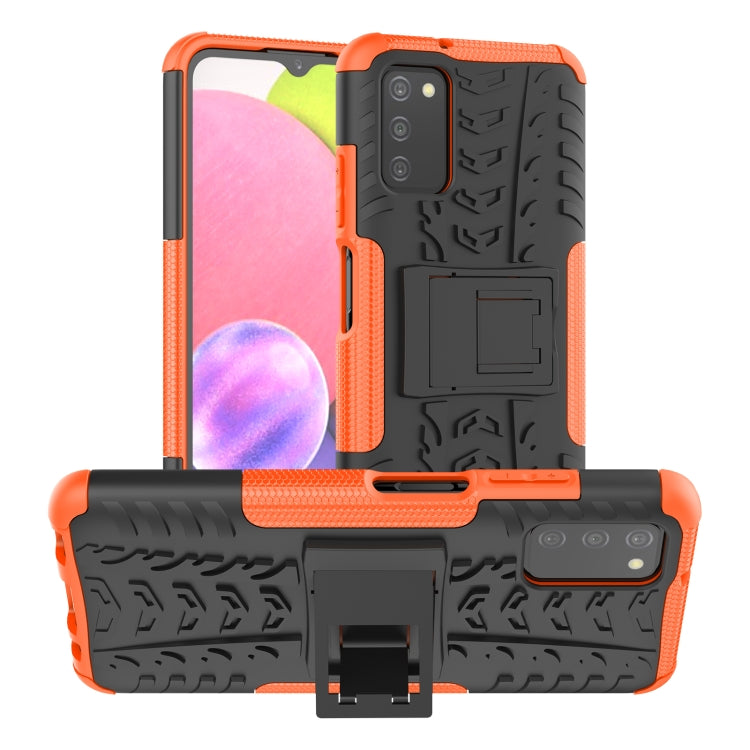 For Samsung Galaxy A03S 164mm Tire Texture Shockproof TPU+PC Protective Case with Holder