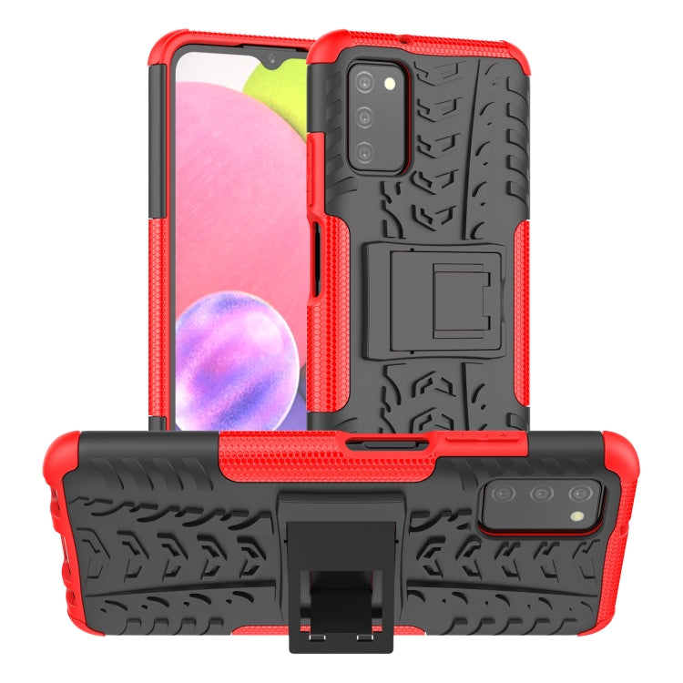 For Samsung Galaxy A03S 166mm Tire Texture Shockproof TPU+PC Protective Case with Holder