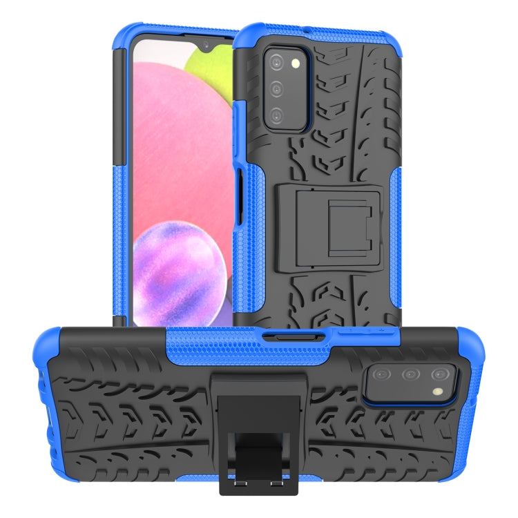 For Samsung Galaxy A03S 166mm Tire Texture Shockproof TPU+PC Protective Case with Holder