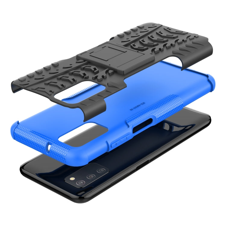 For Samsung Galaxy A03S 166mm Tire Texture Shockproof TPU+PC Protective Case with Holder