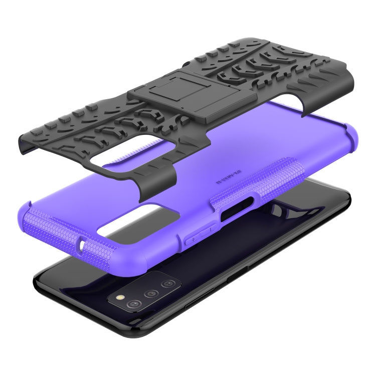 For Samsung Galaxy A03S 166mm Tire Texture Shockproof TPU+PC Protective Case with Holder