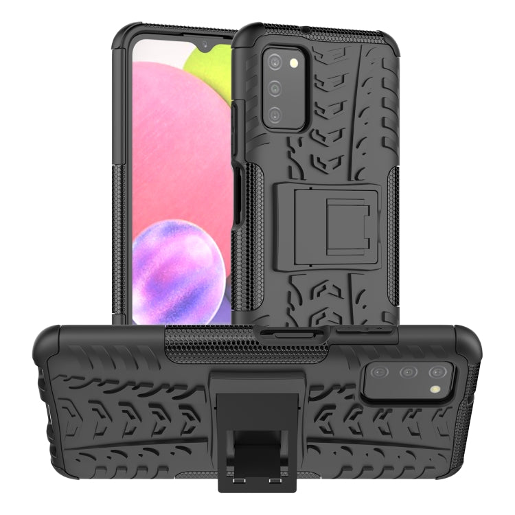 For Samsung Galaxy A03S 166mm Tire Texture Shockproof TPU+PC Protective Case with Holder