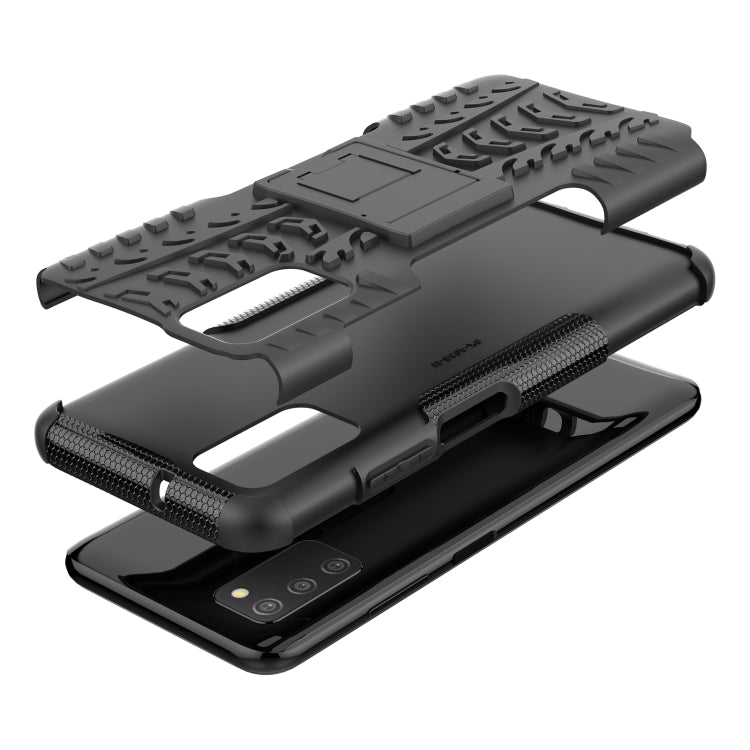 For Samsung Galaxy A03S 166mm Tire Texture Shockproof TPU+PC Protective Case with Holder