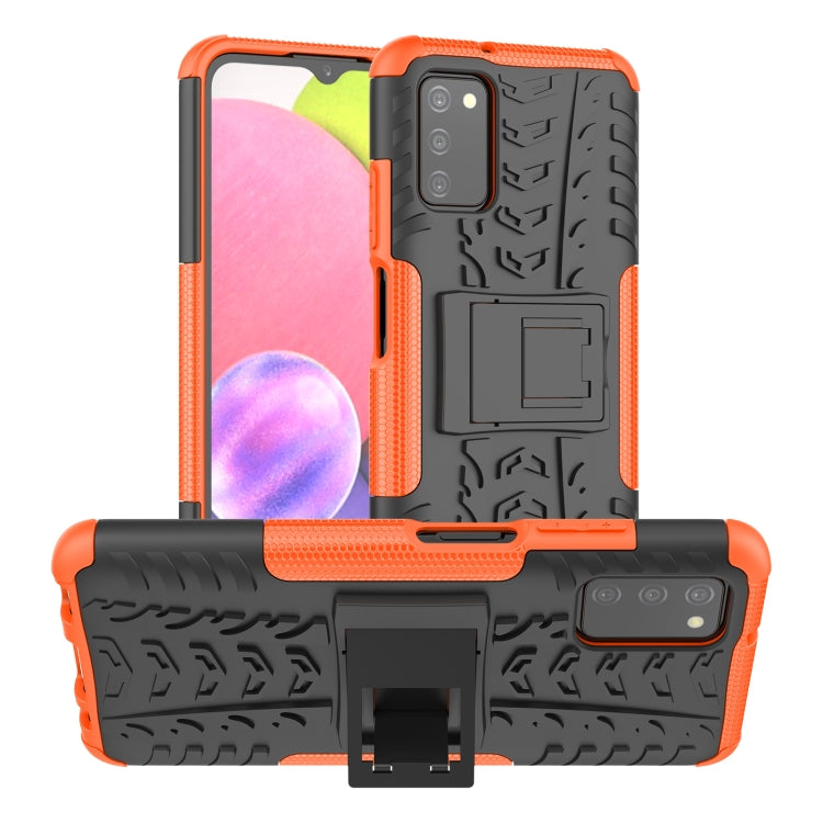 For Samsung Galaxy A03S 166mm Tire Texture Shockproof TPU+PC Protective Case with Holder
