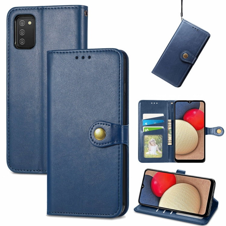 For Samsung Galaxy A03s 166mm Solid Color Leather Buckle Phone Case with Lanyard & Photo Frame & Card Slot & Wallet & Stand Function