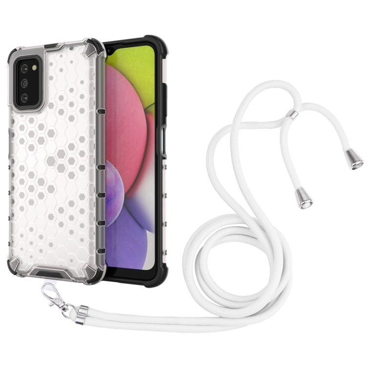 For Samsung Galaxy A03s 166mm Shockproof Honeycomb PC + TPU Case with Neck Lanyard