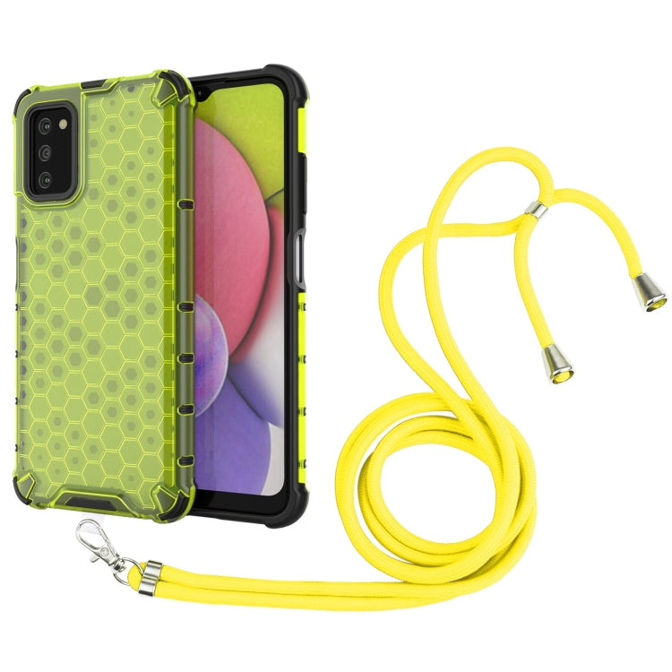 For Samsung Galaxy A03s 166mm Shockproof Honeycomb PC + TPU Case with Neck Lanyard