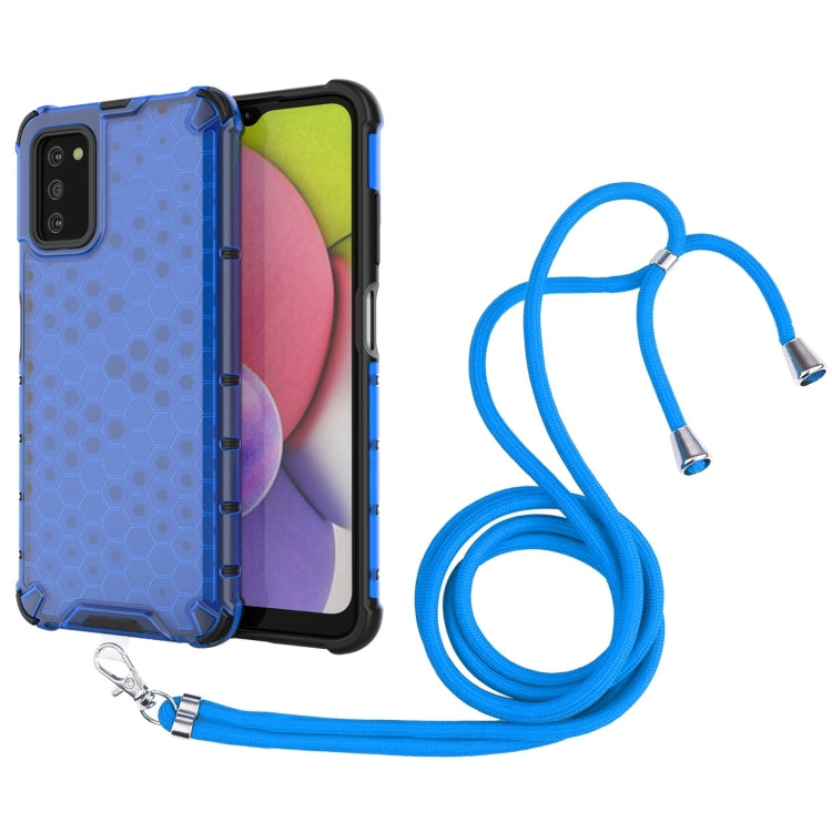 For Samsung Galaxy A03s 166mm Shockproof Honeycomb PC + TPU Case with Neck Lanyard