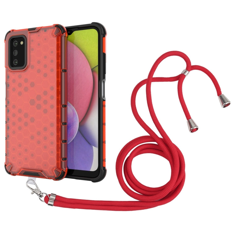 For Samsung Galaxy A03s 166mm Shockproof Honeycomb PC + TPU Case with Neck Lanyard