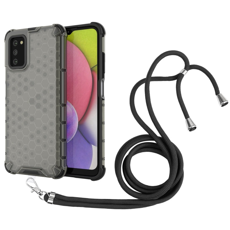For Samsung Galaxy A03s 166mm Shockproof Honeycomb PC + TPU Case with Neck Lanyard