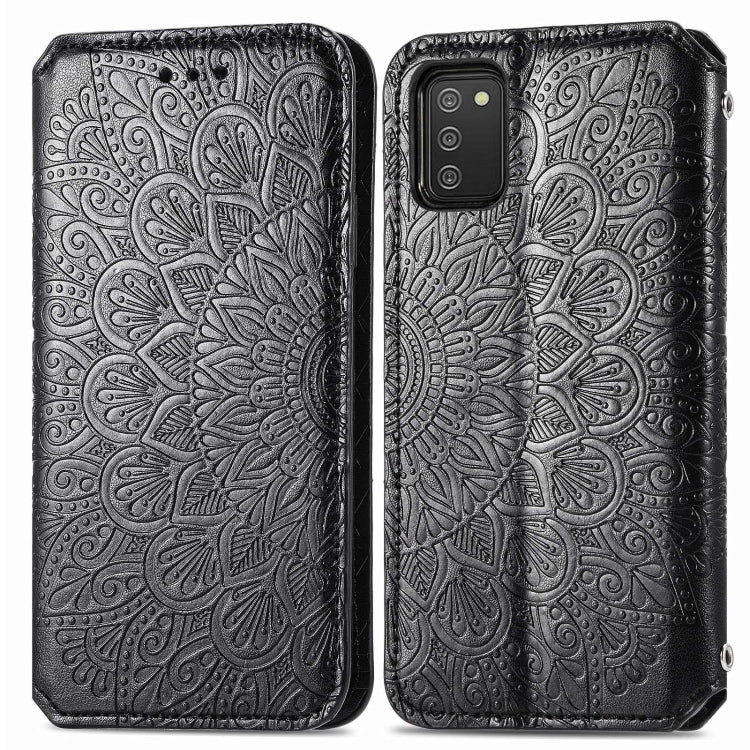 For Samsung Galaxy A03s 166mm Blooming Mandala Embossed Pattern Magnetic Horizontal Flip Leather Case with Holder & Card Slots & Wallet