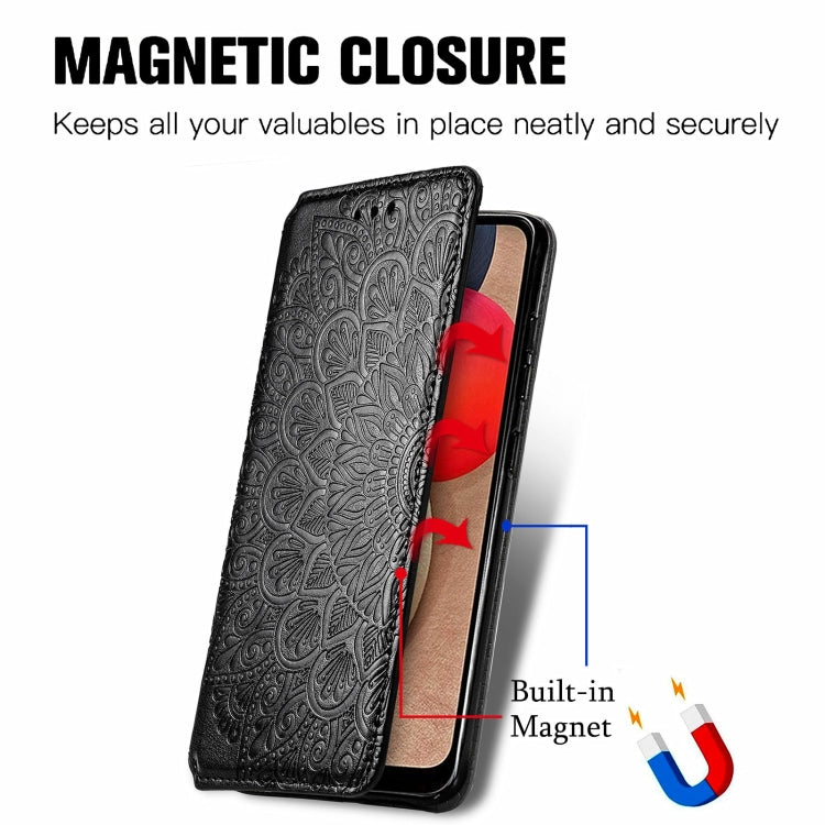 For Samsung Galaxy A03s 166mm Blooming Mandala Embossed Pattern Magnetic Horizontal Flip Leather Case with Holder & Card Slots & Wallet