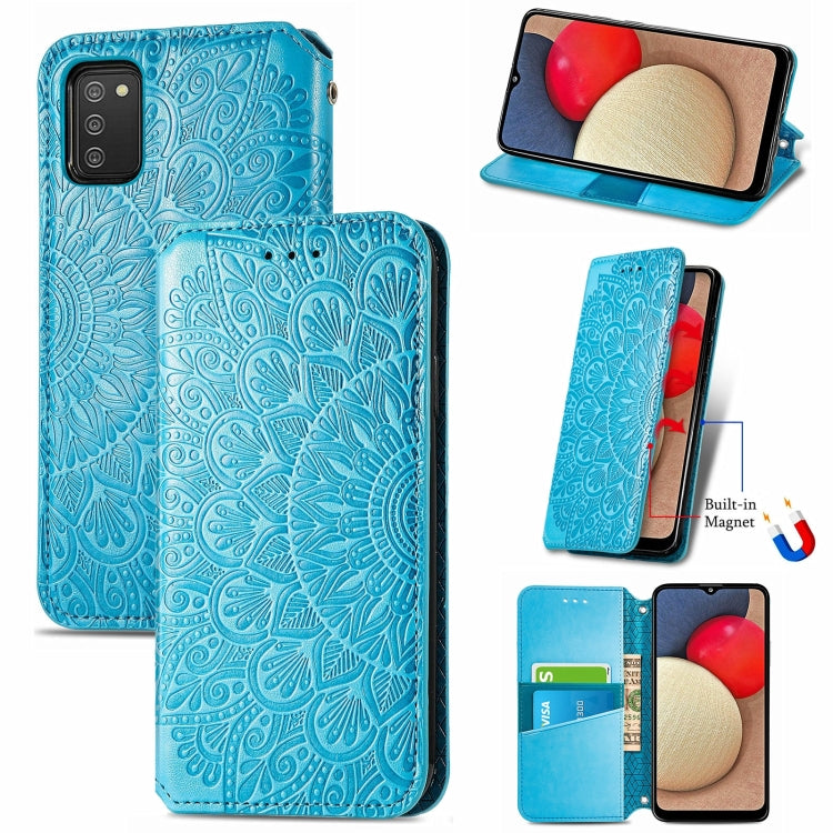For Samsung Galaxy A03s 166mm Blooming Mandala Embossed Pattern Magnetic Horizontal Flip Leather Case with Holder & Card Slots & Wallet