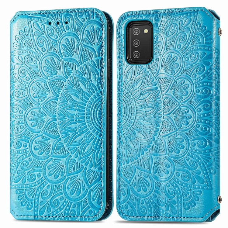 For Samsung Galaxy A03s 166mm Blooming Mandala Embossed Pattern Magnetic Horizontal Flip Leather Case with Holder & Card Slots & Wallet