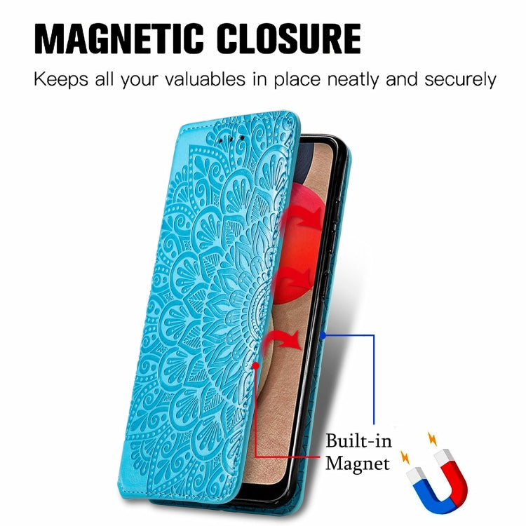 For Samsung Galaxy A03s 166mm Blooming Mandala Embossed Pattern Magnetic Horizontal Flip Leather Case with Holder & Card Slots & Wallet