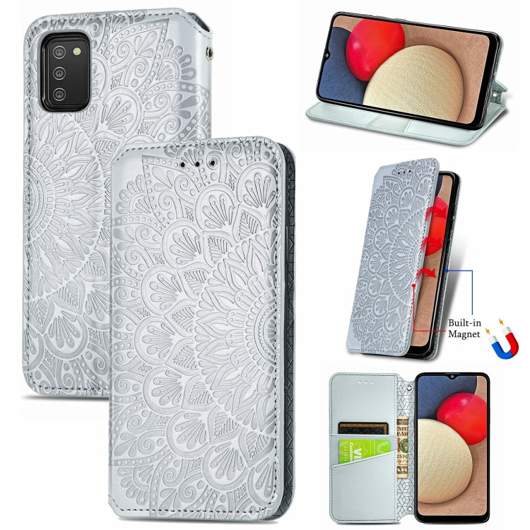 For Samsung Galaxy A03s 166mm Blooming Mandala Embossed Pattern Magnetic Horizontal Flip Leather Case with Holder & Card Slots & Wallet