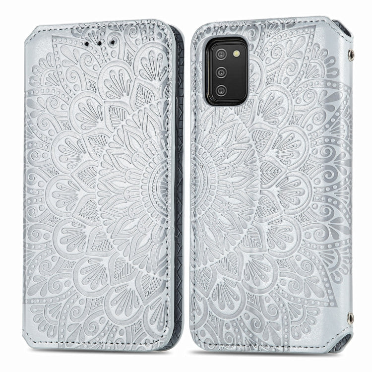 For Samsung Galaxy A03s 166mm Blooming Mandala Embossed Pattern Magnetic Horizontal Flip Leather Case with Holder & Card Slots & Wallet