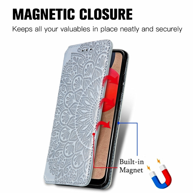 For Samsung Galaxy A03s 166mm Blooming Mandala Embossed Pattern Magnetic Horizontal Flip Leather Case with Holder & Card Slots & Wallet