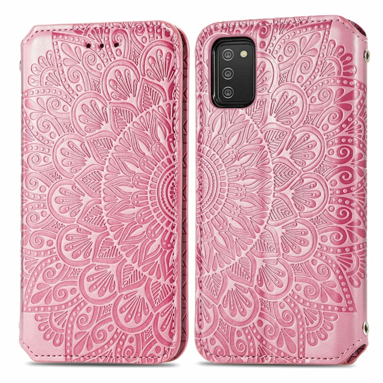 For Samsung Galaxy A03s 166mm Blooming Mandala Embossed Pattern Magnetic Horizontal Flip Leather Case with Holder & Card Slots & Wallet