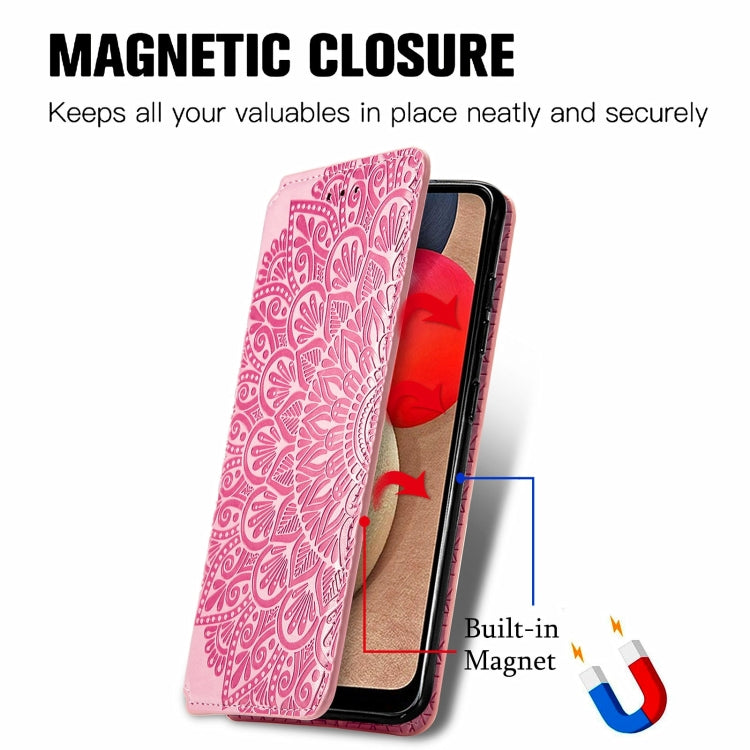 For Samsung Galaxy A03s 166mm Blooming Mandala Embossed Pattern Magnetic Horizontal Flip Leather Case with Holder & Card Slots & Wallet