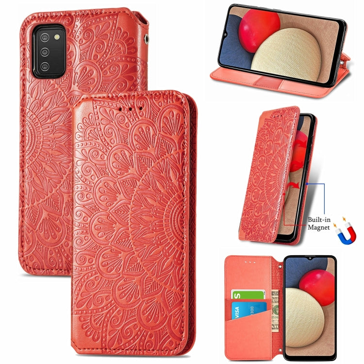 For Samsung Galaxy A03s 166mm Blooming Mandala Embossed Pattern Magnetic Horizontal Flip Leather Case with Holder & Card Slots & Wallet