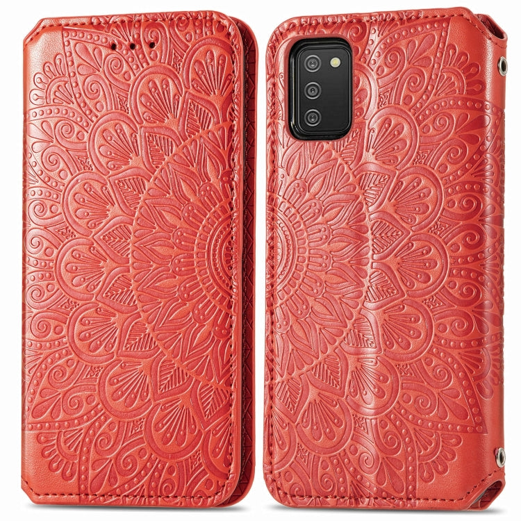 For Samsung Galaxy A03s 166mm Blooming Mandala Embossed Pattern Magnetic Horizontal Flip Leather Case with Holder & Card Slots & Wallet