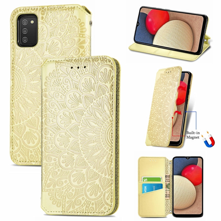 For Samsung Galaxy A03s 166mm Blooming Mandala Embossed Pattern Magnetic Horizontal Flip Leather Case with Holder & Card Slots & Wallet