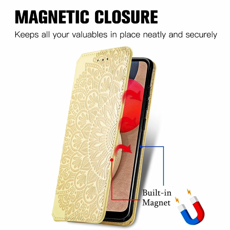 For Samsung Galaxy A03s 166mm Blooming Mandala Embossed Pattern Magnetic Horizontal Flip Leather Case with Holder & Card Slots & Wallet