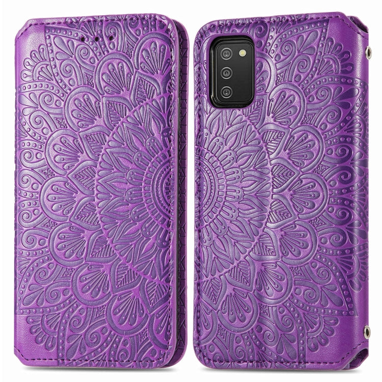 For Samsung Galaxy A03s 166mm Blooming Mandala Embossed Pattern Magnetic Horizontal Flip Leather Case with Holder & Card Slots & Wallet