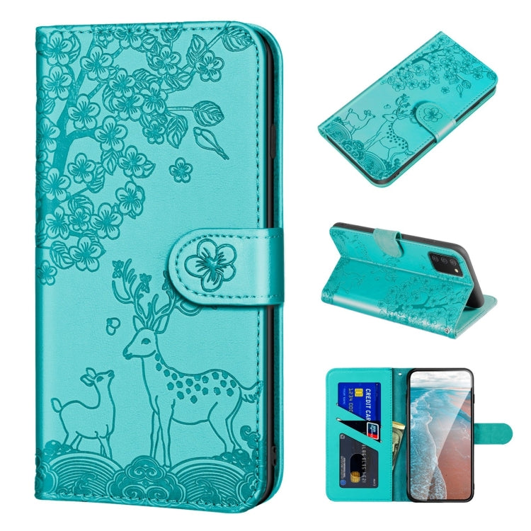 For Samsung Galaxy A03s 166mm Sika Deer Embossing Pattern Horizontal Flip PU Leather Case with Holder & Card Slot & Wallet & Photo Frame