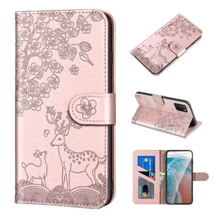 For Samsung Galaxy A03s 166mm Sika Deer Embossing Pattern Horizontal Flip PU Leather Case with Holder & Card Slot & Wallet & Photo Frame