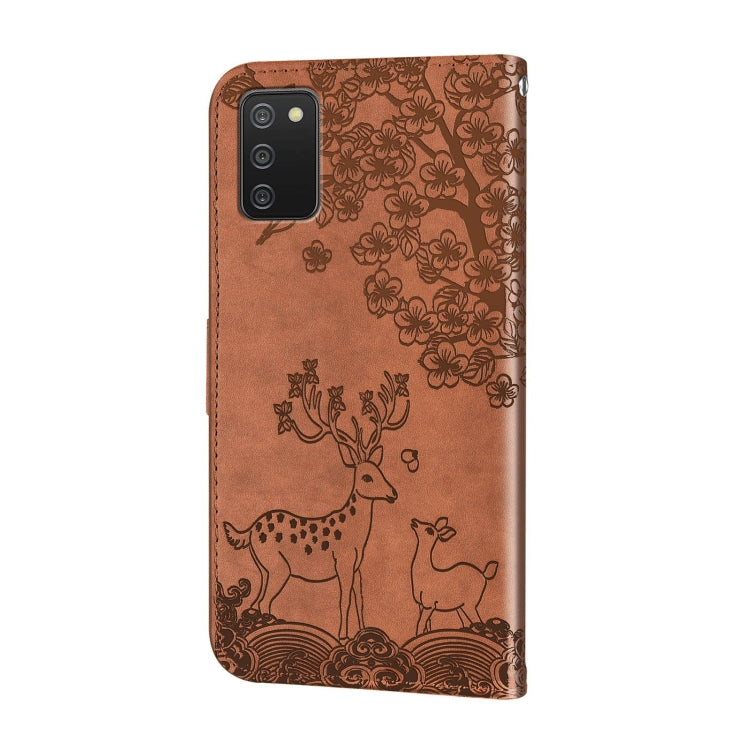 For Samsung Galaxy A03s 166mm Sika Deer Embossing Pattern Horizontal Flip PU Leather Case with Holder & Card Slot & Wallet & Photo Frame