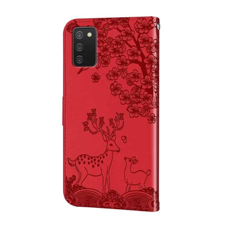For Samsung Galaxy A03s 166mm Sika Deer Embossing Pattern Horizontal Flip PU Leather Case with Holder & Card Slot & Wallet & Photo Frame