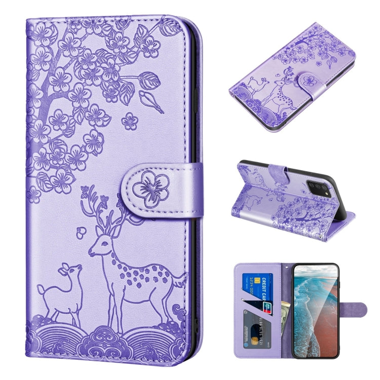 For Samsung Galaxy A03s 166mm Sika Deer Embossing Pattern Horizontal Flip PU Leather Case with Holder & Card Slot & Wallet & Photo Frame