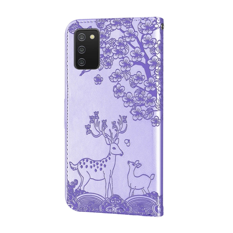 For Samsung Galaxy A03s 166mm Sika Deer Embossing Pattern Horizontal Flip PU Leather Case with Holder & Card Slot & Wallet & Photo Frame