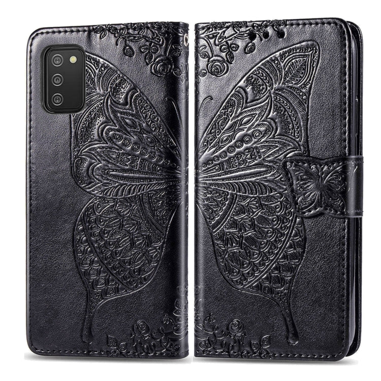 For Samsung Galaxy A03s 166mm Butterfly Love Flowers Embossed Horizontal Flip Leather Case with Holder & Card Slots & Wallet & Lanyard