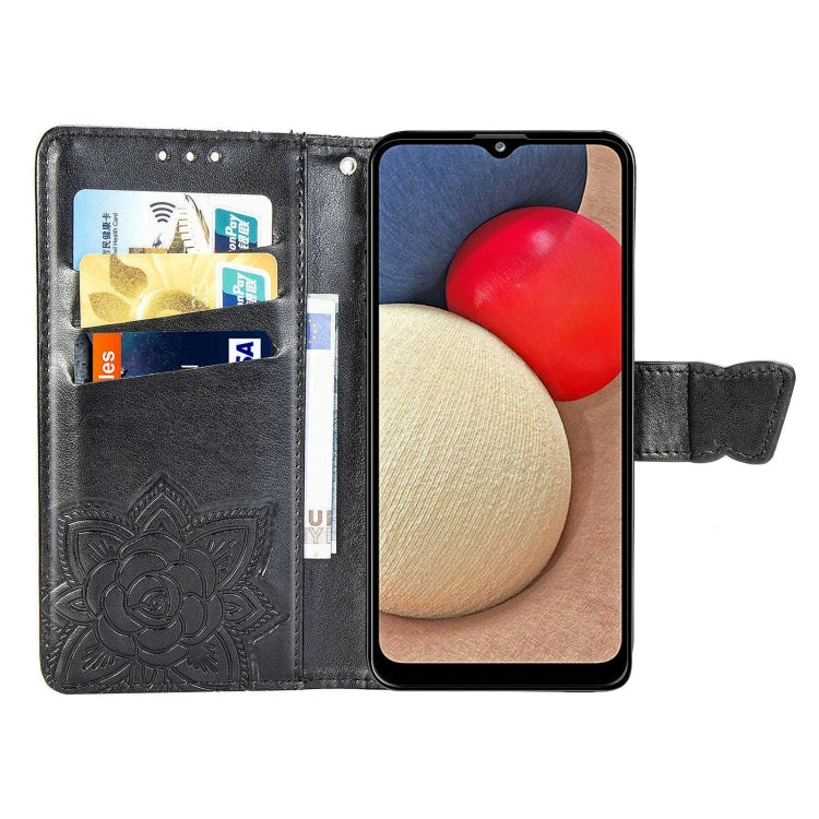 For Samsung Galaxy A03s 166mm Butterfly Love Flowers Embossed Horizontal Flip Leather Case with Holder & Card Slots & Wallet & Lanyard