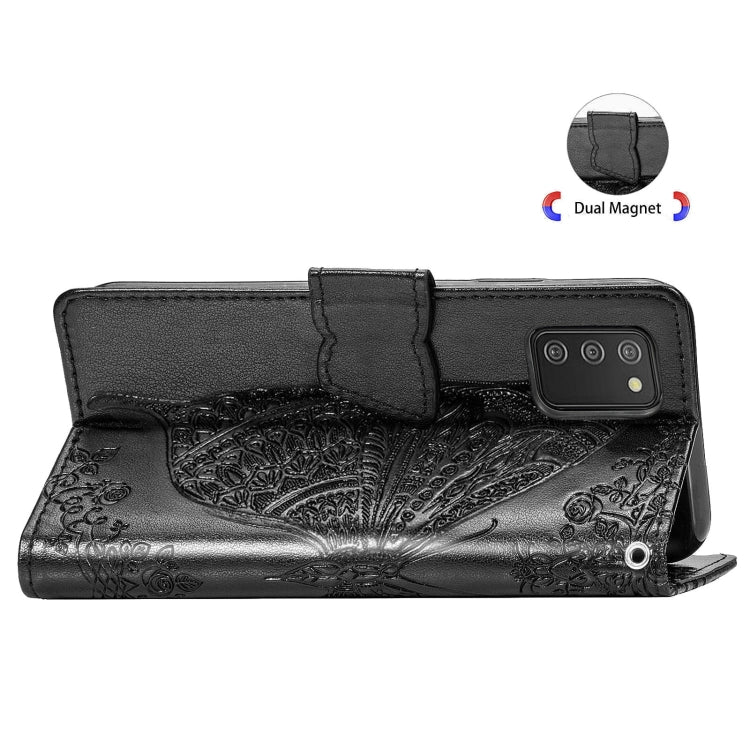 For Samsung Galaxy A03s 166mm Butterfly Love Flowers Embossed Horizontal Flip Leather Case with Holder & Card Slots & Wallet & Lanyard
