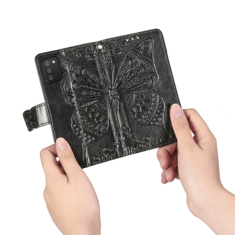 For Samsung Galaxy A03s 166mm Butterfly Love Flowers Embossed Horizontal Flip Leather Case with Holder & Card Slots & Wallet & Lanyard