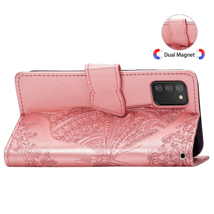 For Samsung Galaxy A03s 166mm Butterfly Love Flowers Embossed Horizontal Flip Leather Case with Holder & Card Slots & Wallet & Lanyard