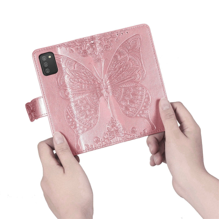For Samsung Galaxy A03s 166mm Butterfly Love Flowers Embossed Horizontal Flip Leather Case with Holder & Card Slots & Wallet & Lanyard