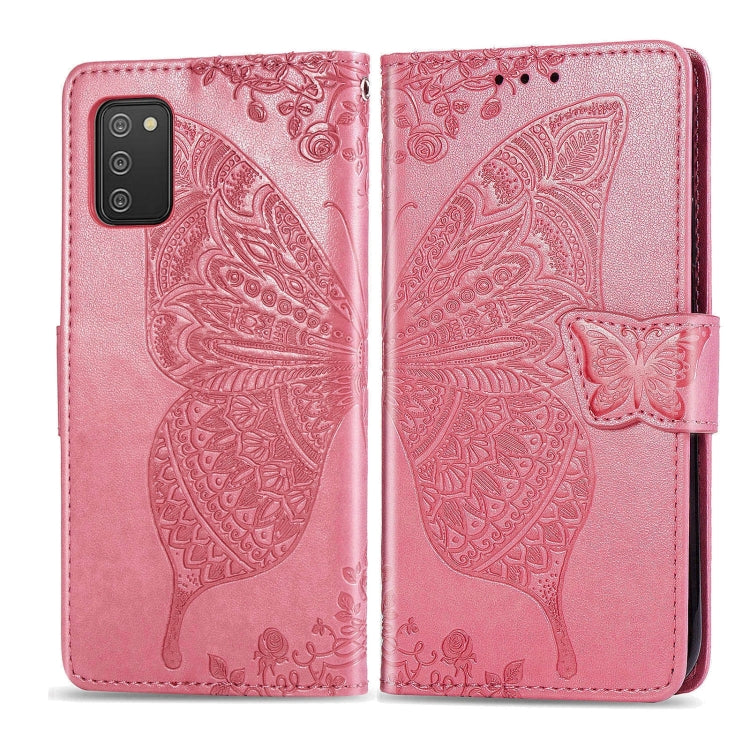 For Samsung Galaxy A03s 166mm Butterfly Love Flowers Embossed Horizontal Flip Leather Case with Holder & Card Slots & Wallet & Lanyard
